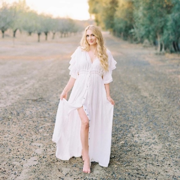 SOLD OUT White Boho Gauze Button Maxi Dress - Picture 6 of 6